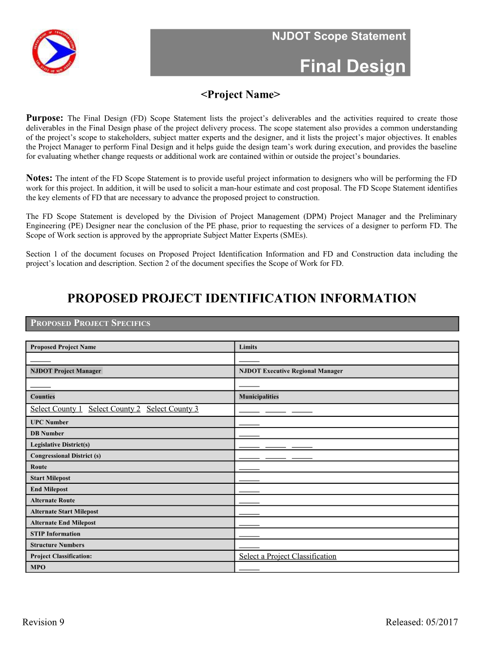 Final Design Phase Scope Statement Template