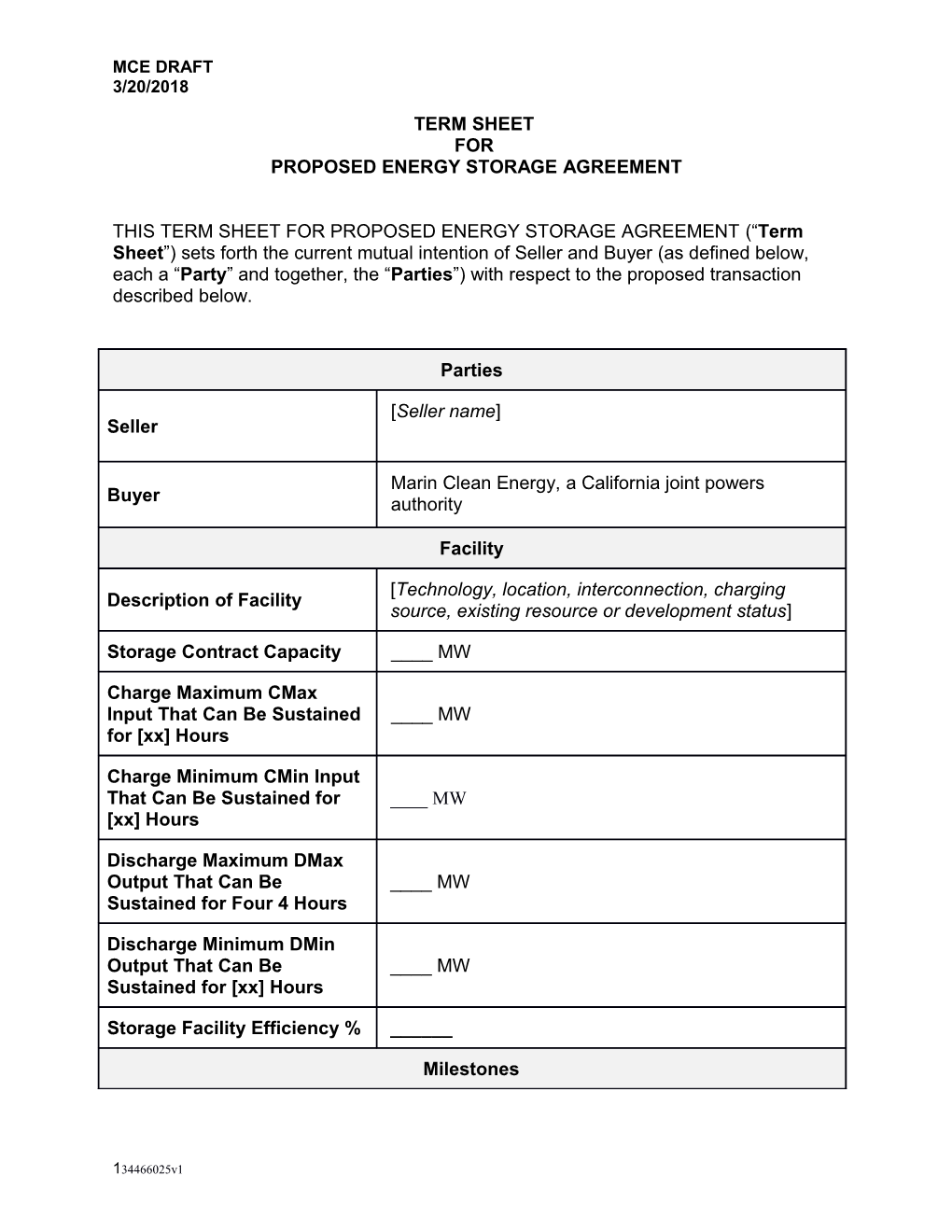 Proposed Energy Storage Agreement