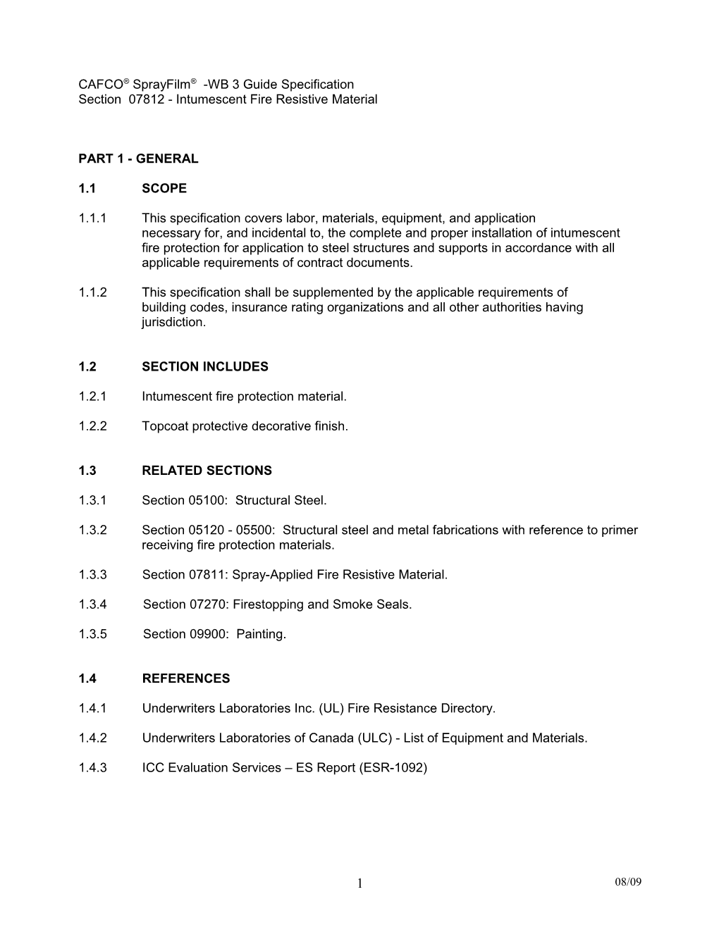 CAFCO Sprayfilm -WB 3 Guide Specification