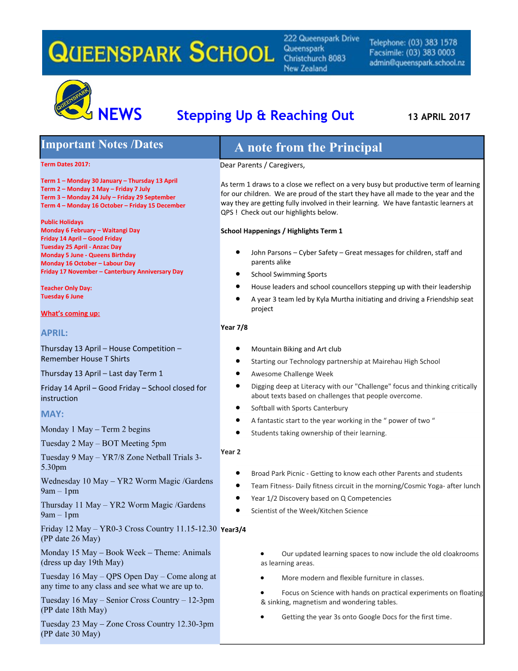 NEWS Stepping up & Reaching out 13 APRIL 2017