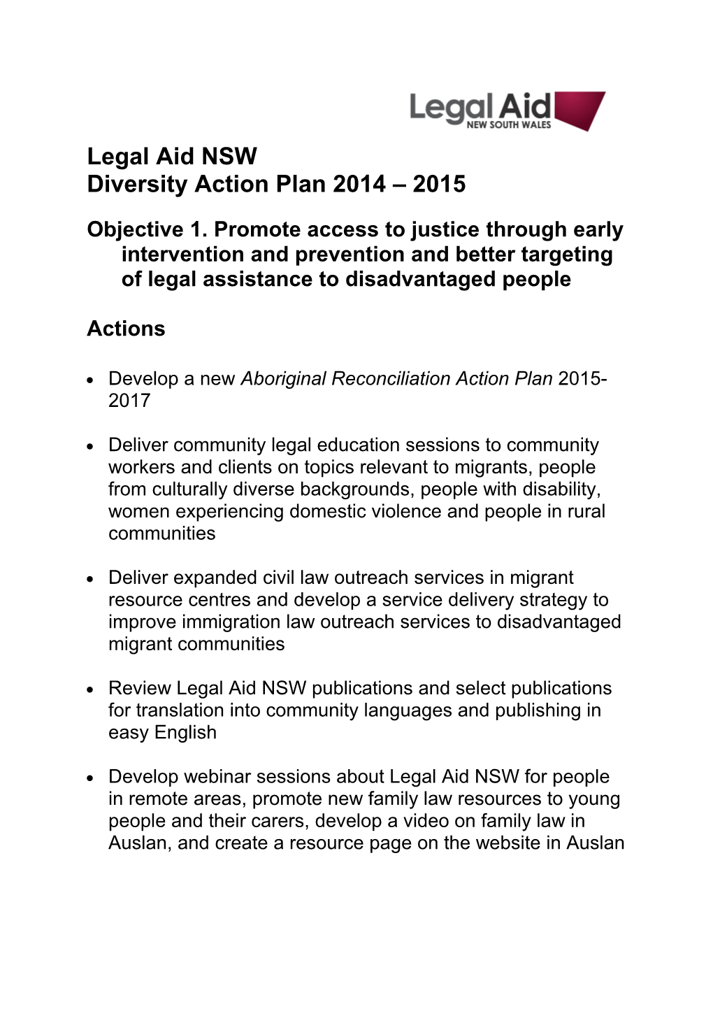 Diversity Action Plan 2014 2015