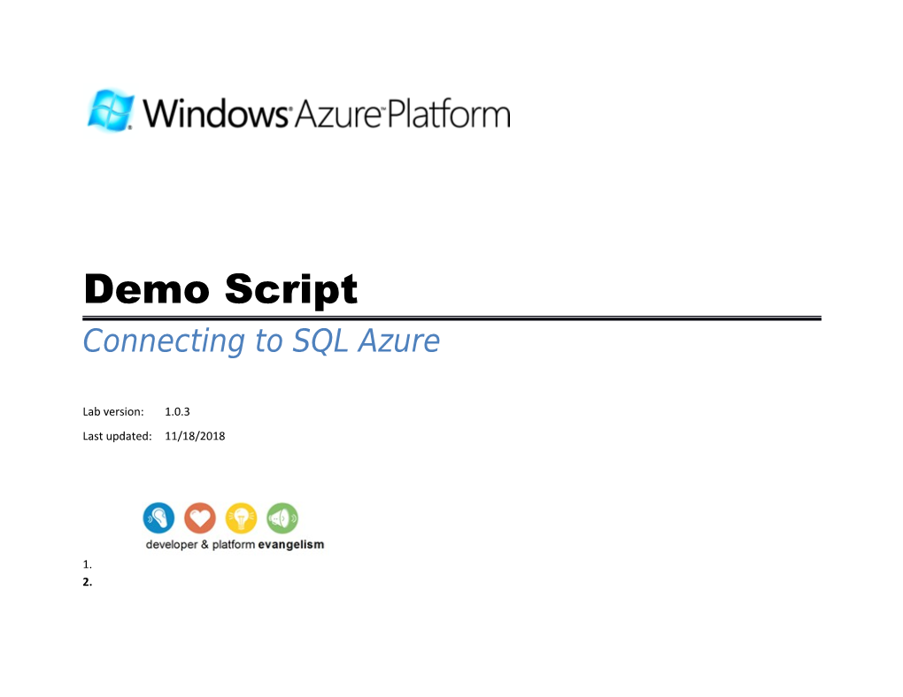 Connecting to SQL Azure