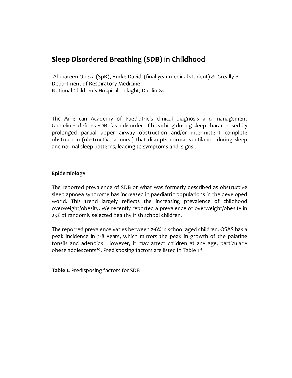 Childhood Obstructive Sleep Apnea Syndrome (OSAS)