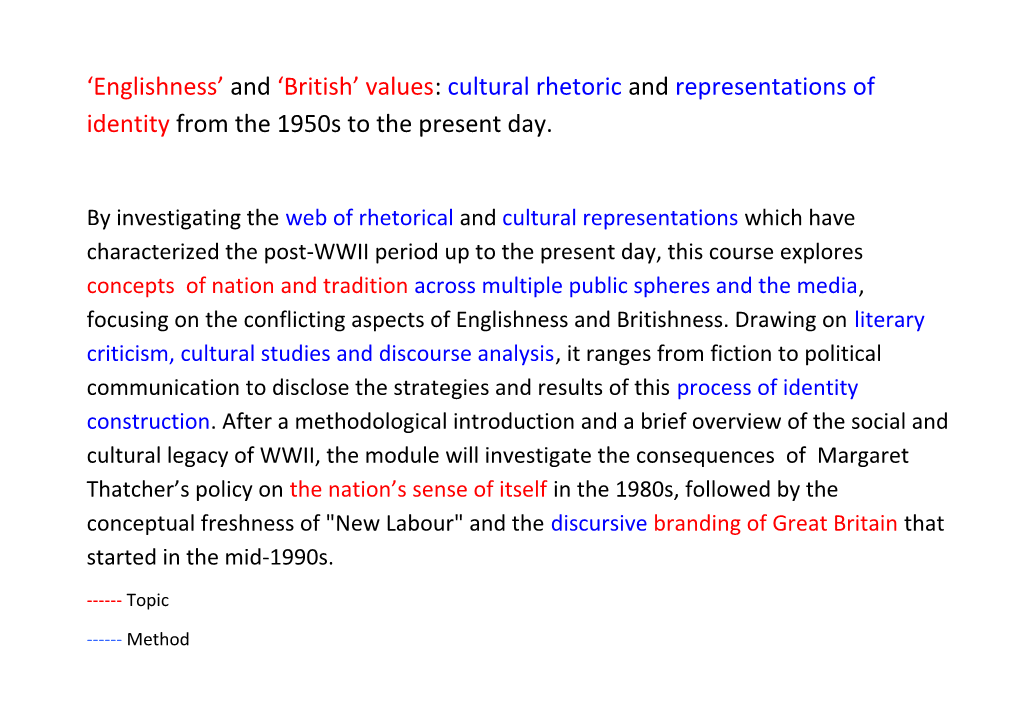 Englishness and British Values: Cultural Rhetoric and Representations of Identity From