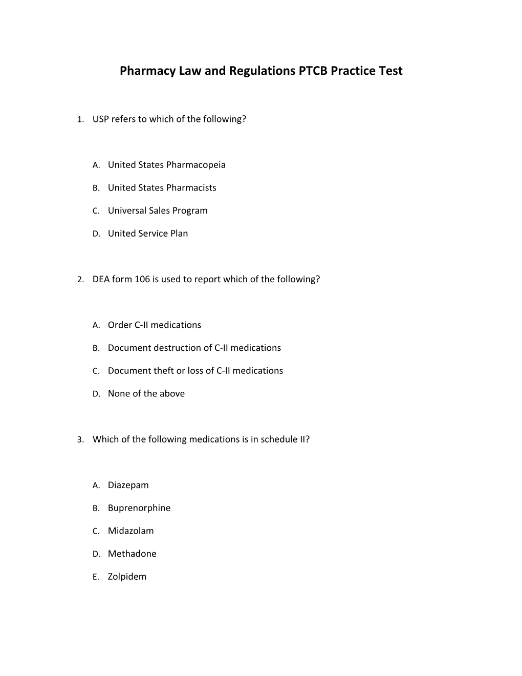 Pharmacy Law and Regulations PTCB Practice Test