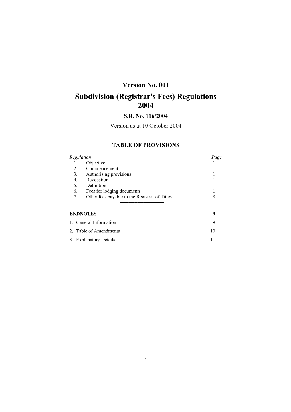 Subdivision (Registrar's Fees) Regulations 2004