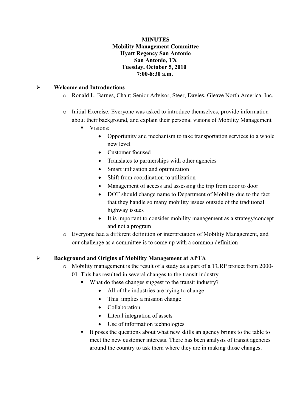 Mobility Management Committee Minutes October 2010