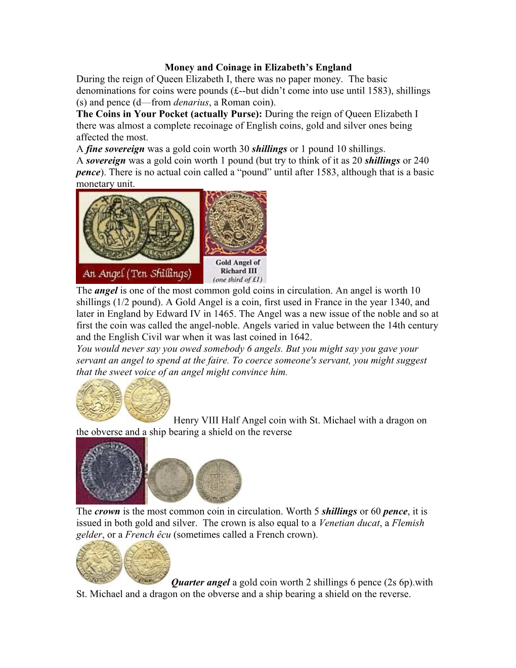 Money and Coinage in Elizabeth S England
