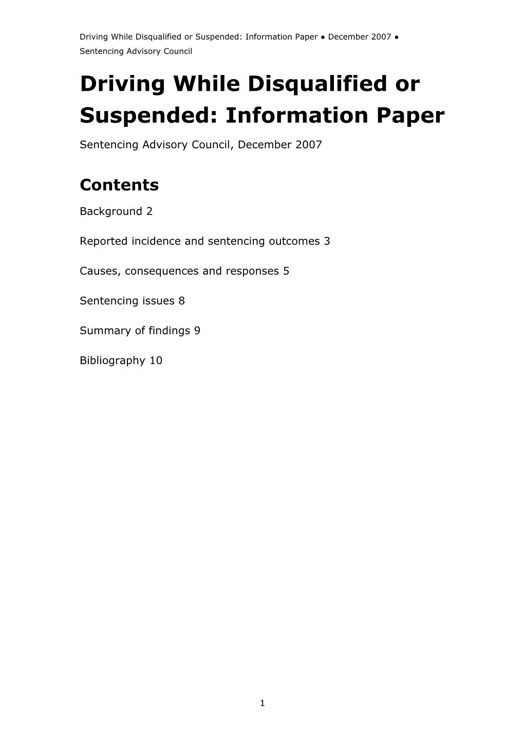 Driving While Disqualified Or Suspended: Information Paper