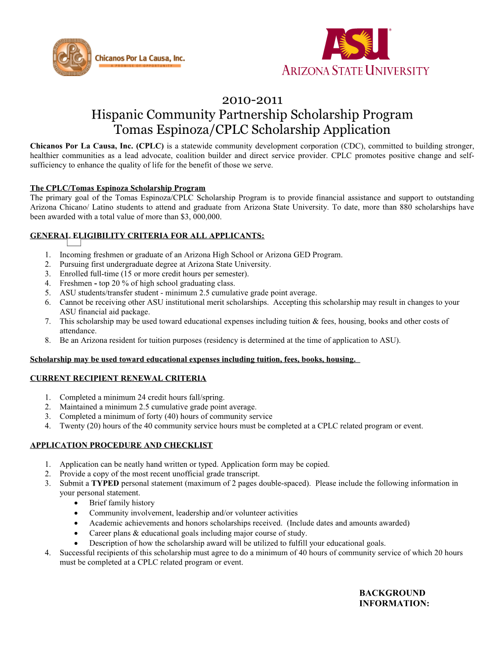 Hispanic Community Partnership Scholarship Program