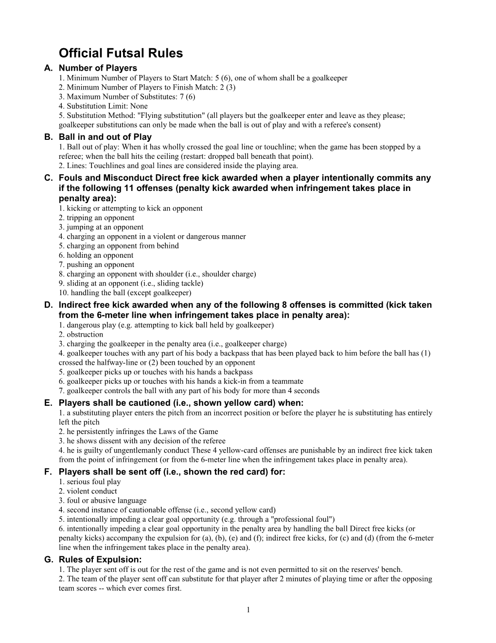 Official Futsal Rules