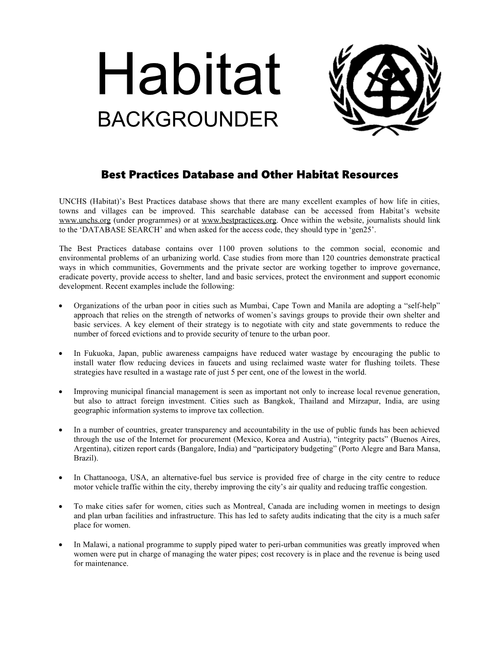 Best Practices Database and Other Habitat Resources