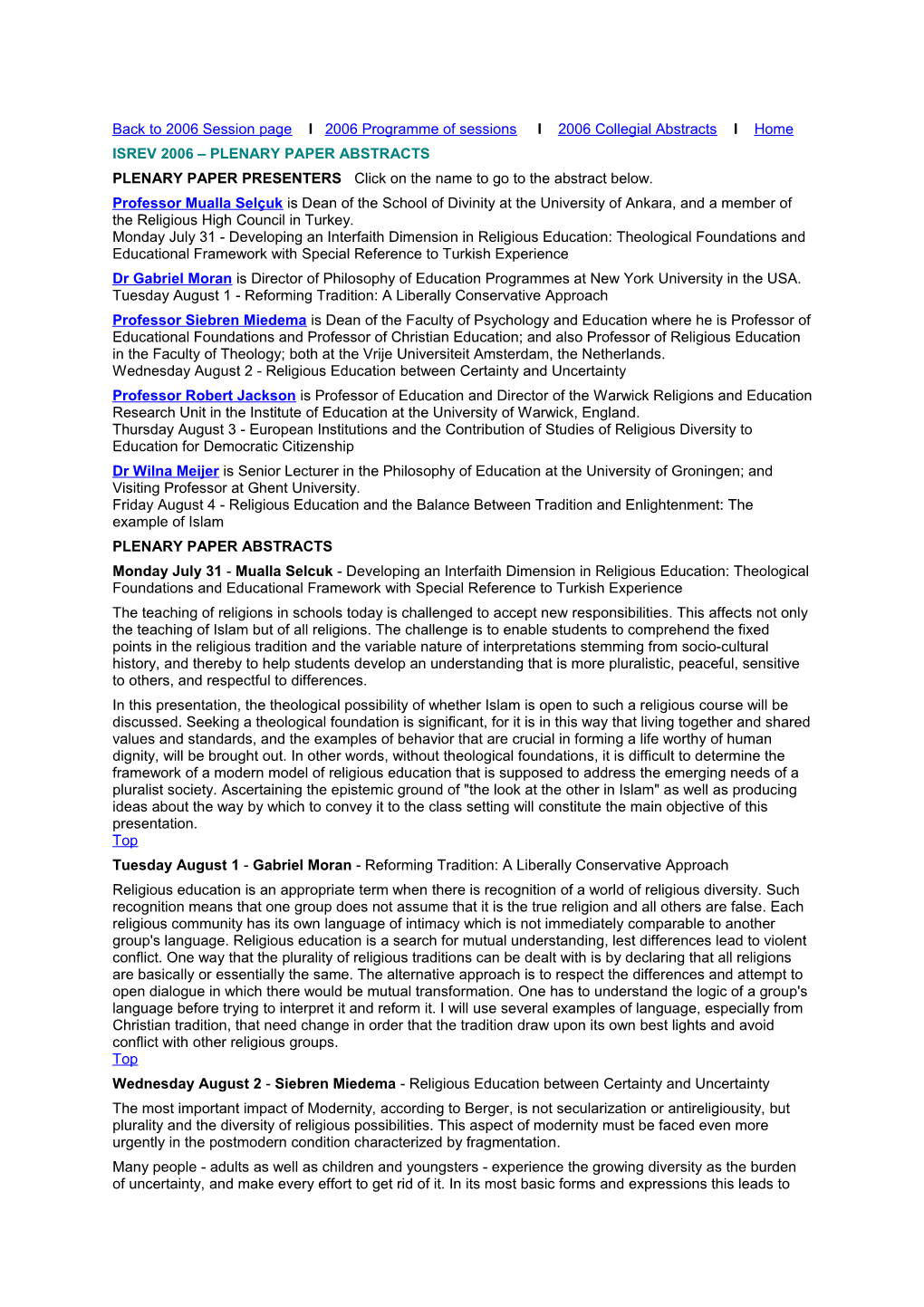 Isrev 2006 Plenary Paper Abstracts