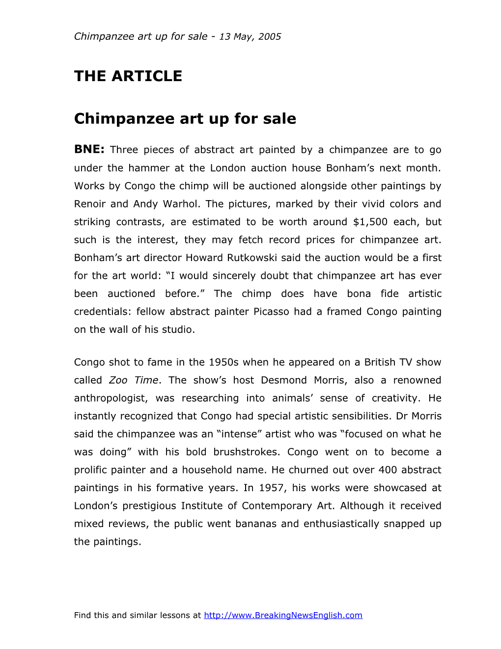 Chimpanzee Art up for Sale