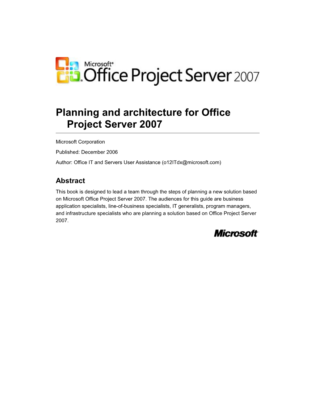 Planning and Architecture for Office Project Server 2007