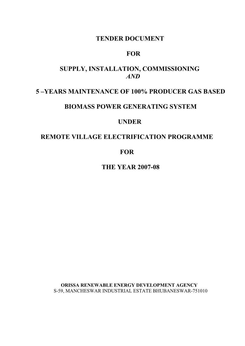 5 Years Maintenance of 100% Producer Gas Based