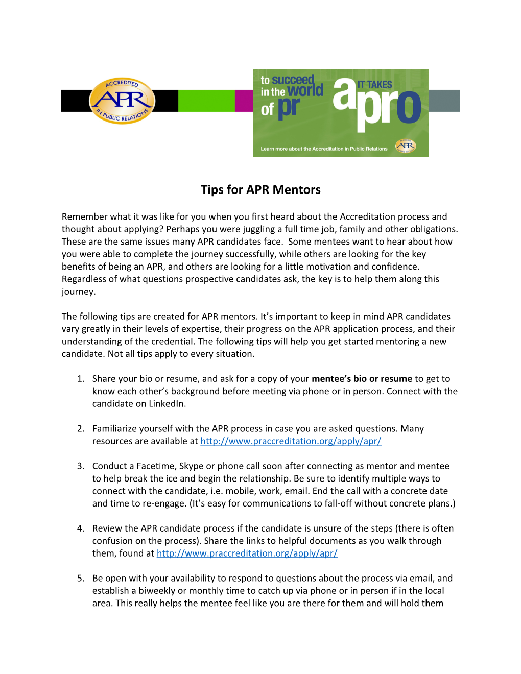 Tips for APR Mentors