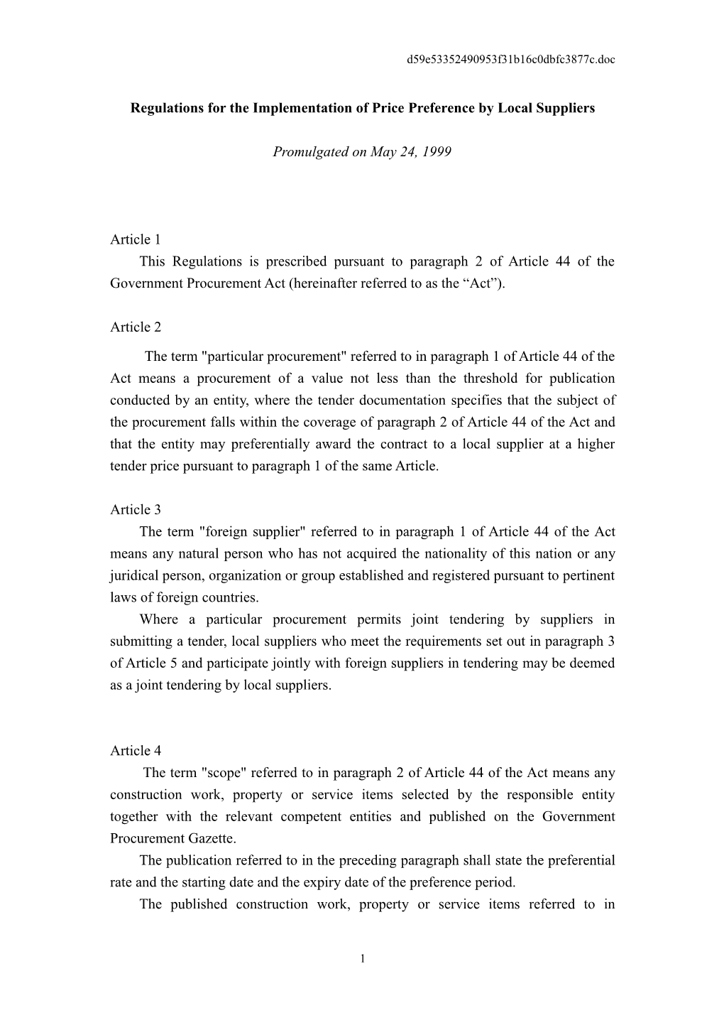 ROC Company Bid Price Preference Implementation Rules