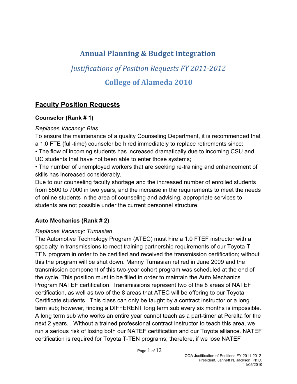 Annual Planning & Budget Integration