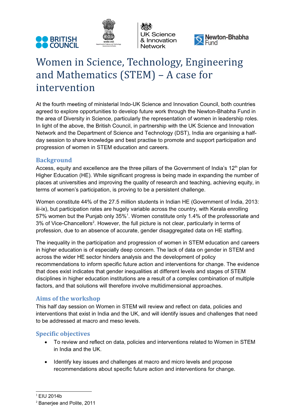 Women in Science, Technology, Engineering and Mathematics (STEM) a Case Forintervention