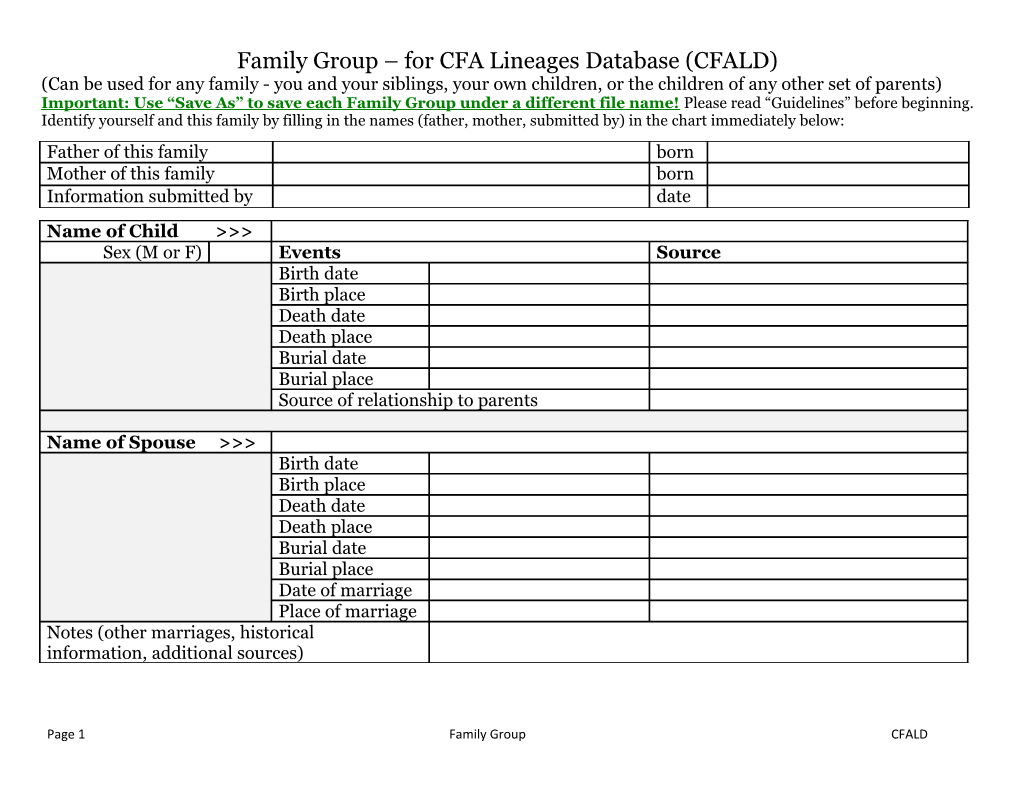 Family Group for CFA Lineages Database (CFALD)