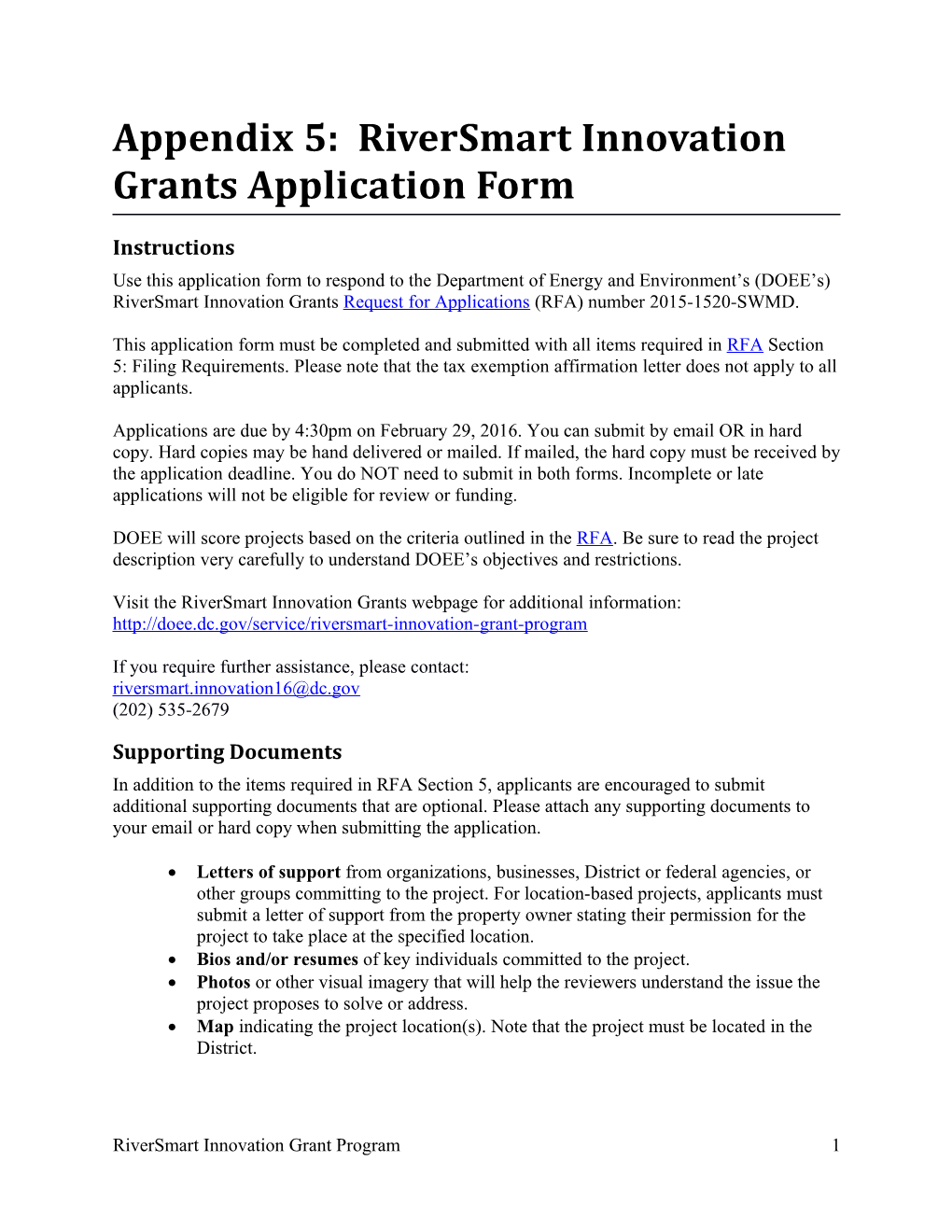 Appendix 5: Riversmart Innovation Grantsapplication Form