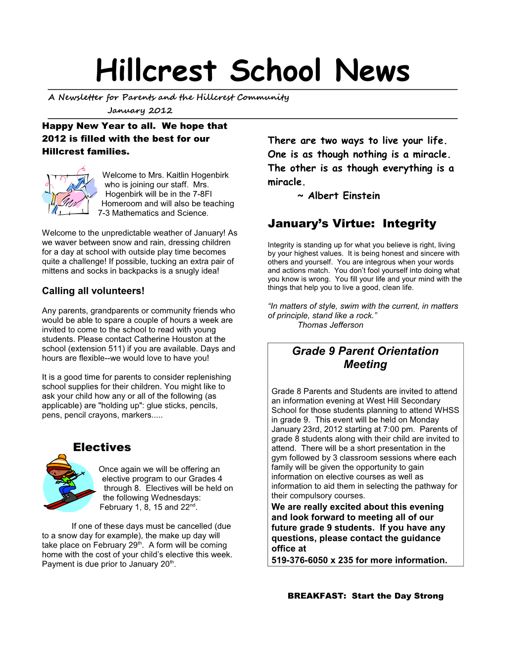 Hillcrest School News