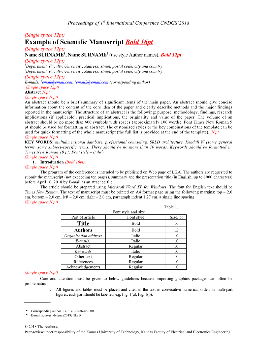 Example of Scientific Manuscriptbold 16Pt