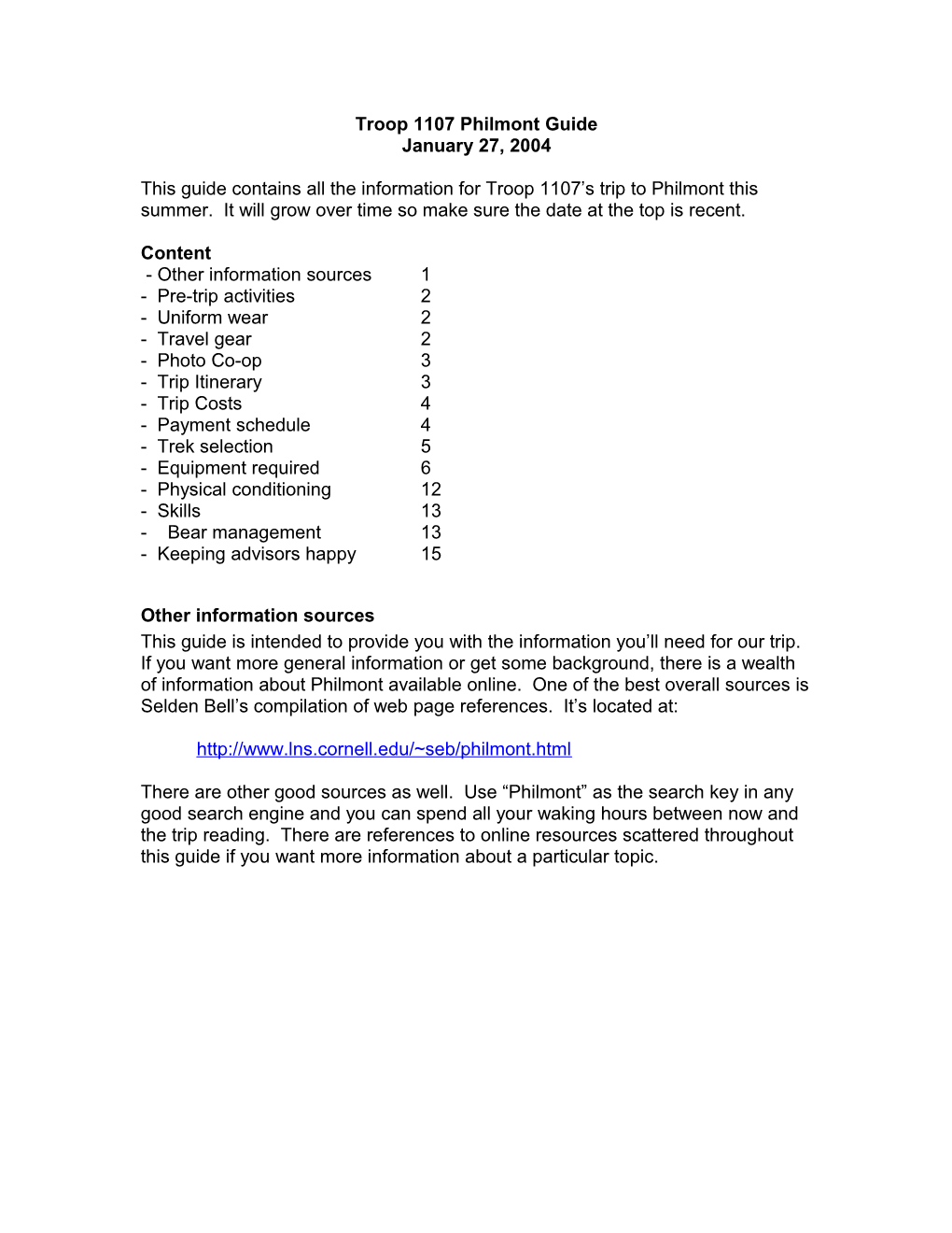 Troop 1107 Philmont Guide