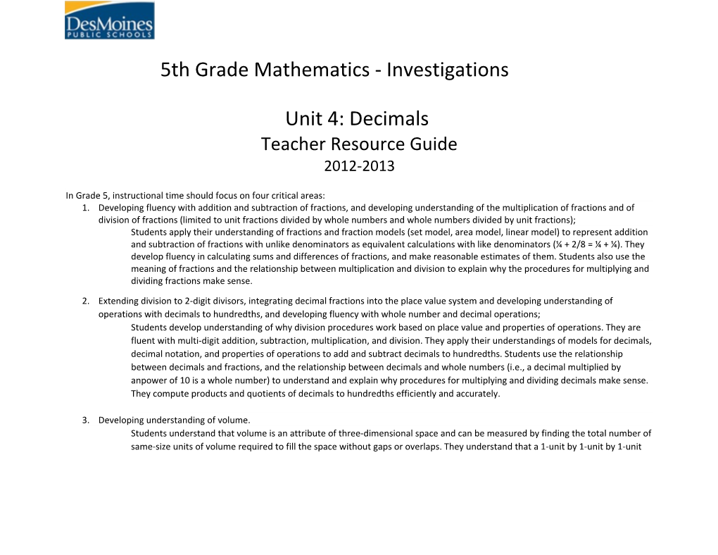 In Grade 5, Instructional Time Should Focus on Four Critical Areas