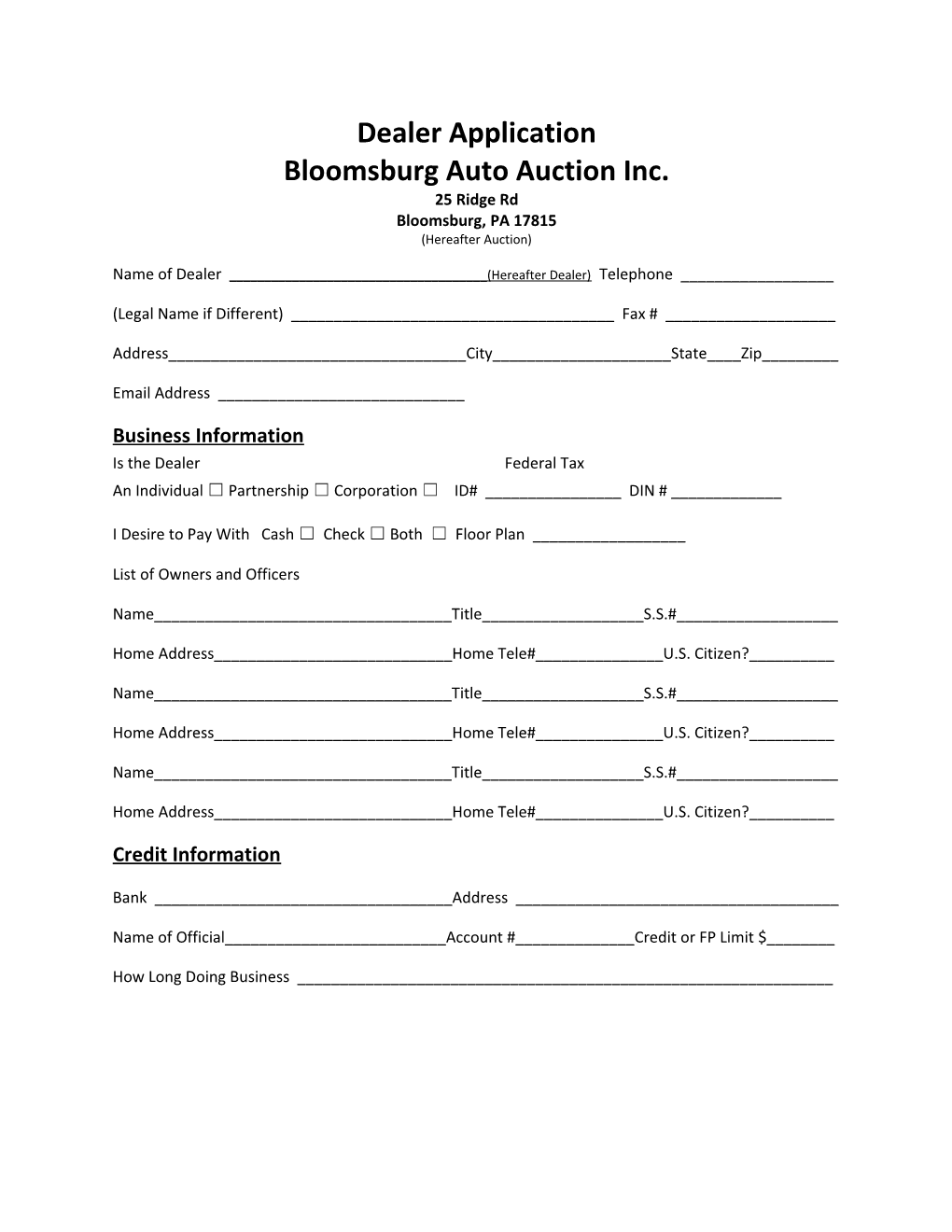 Bloomsburg Auto Auction Inc