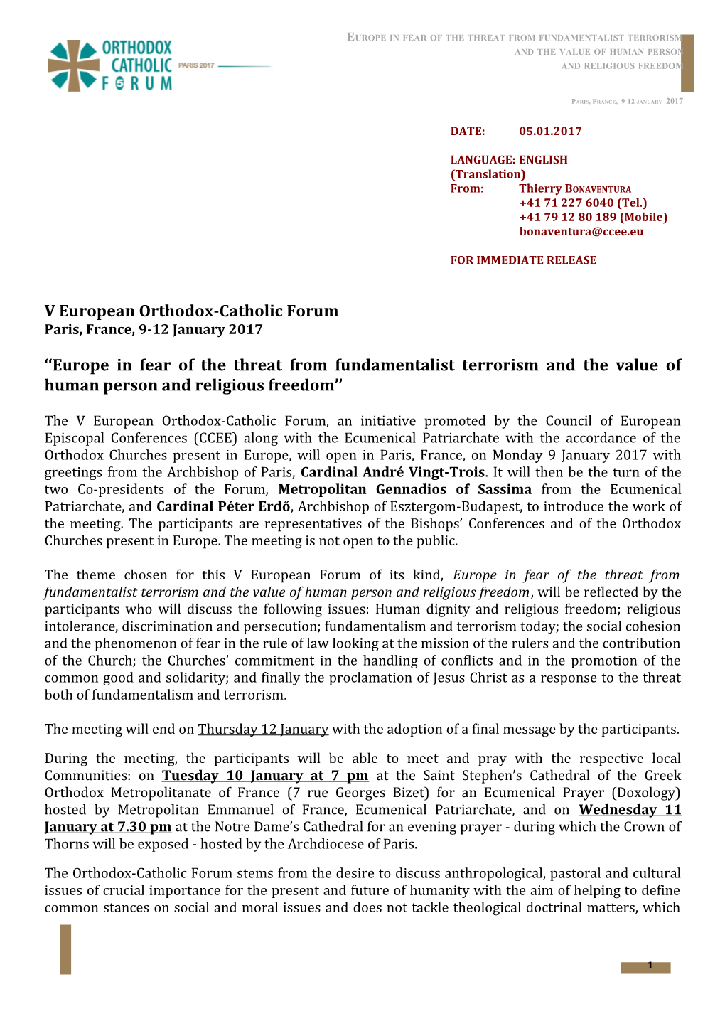 V European Orthodox-Catholic Forum