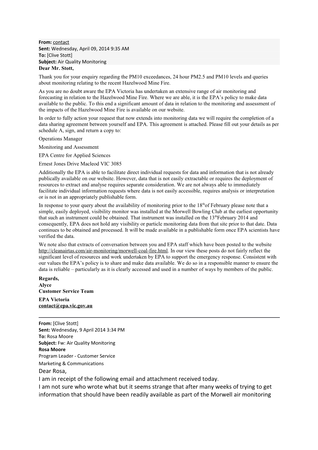 Subject: Air Quality Monitoring