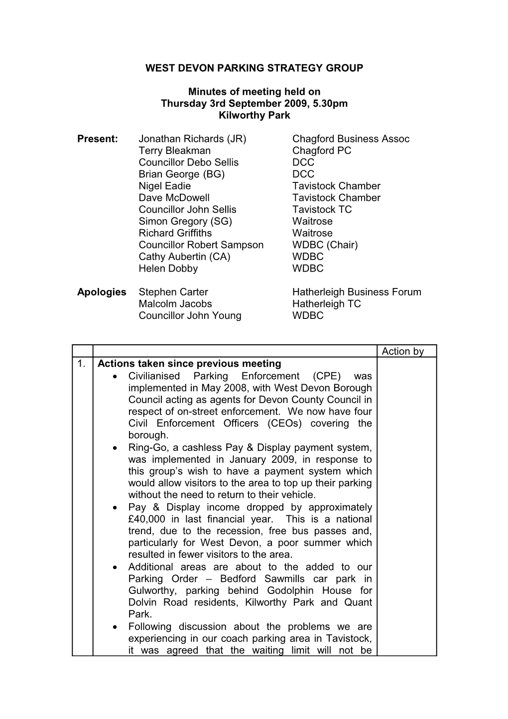 West Devon Parking Strategy Group