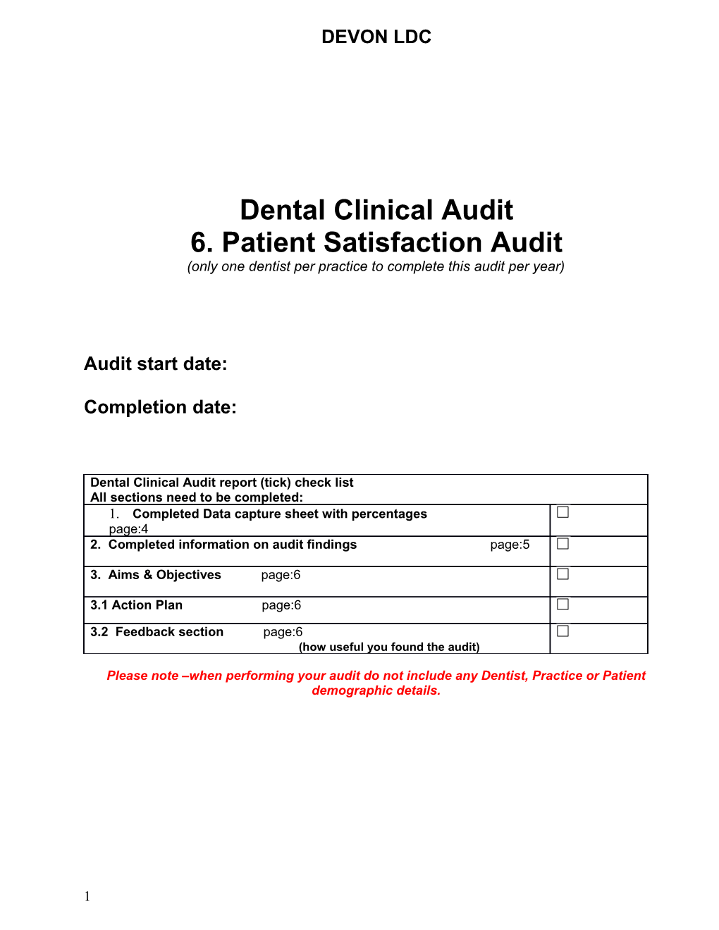 Dental Clinical Audit