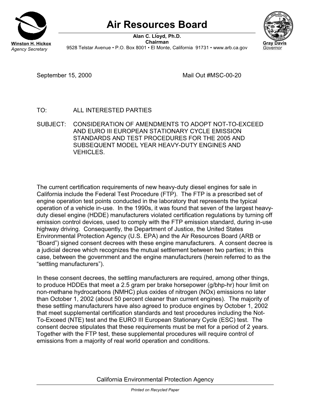 2005 HDDE Rulemaking Mailout