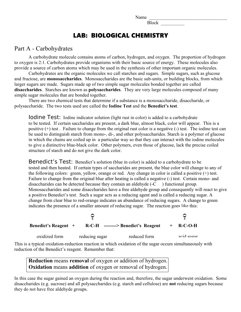 Lab: Biological Chemistry