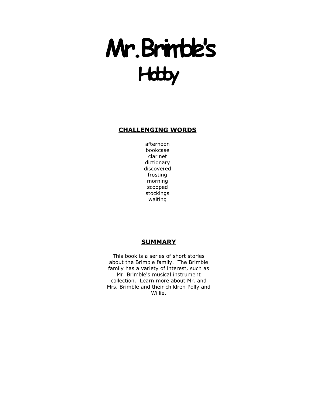 Book Title: Mr. Brimble's Hobby