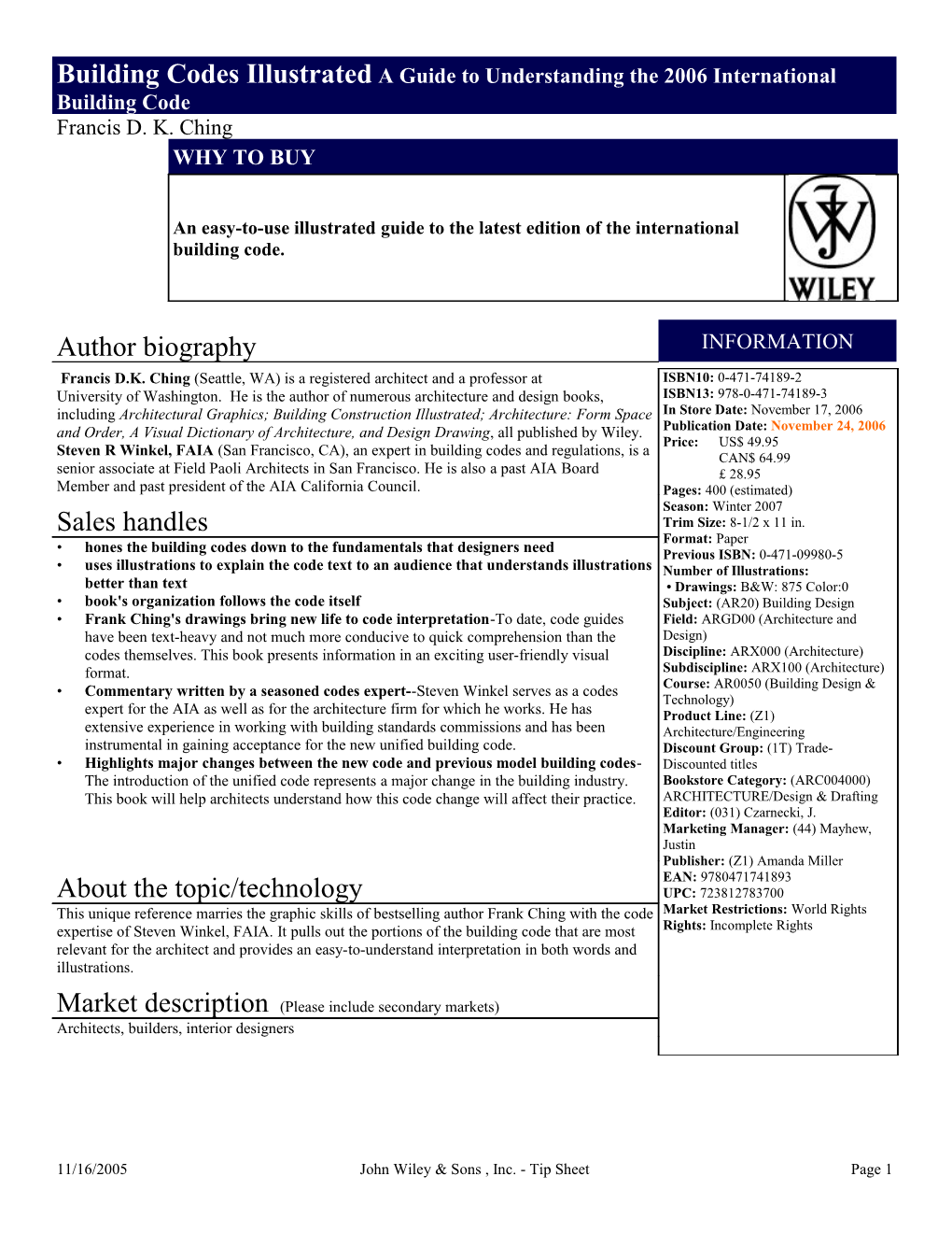 11/16/2005John Wiley & Sons , Inc. - Tip Sheet Page 1