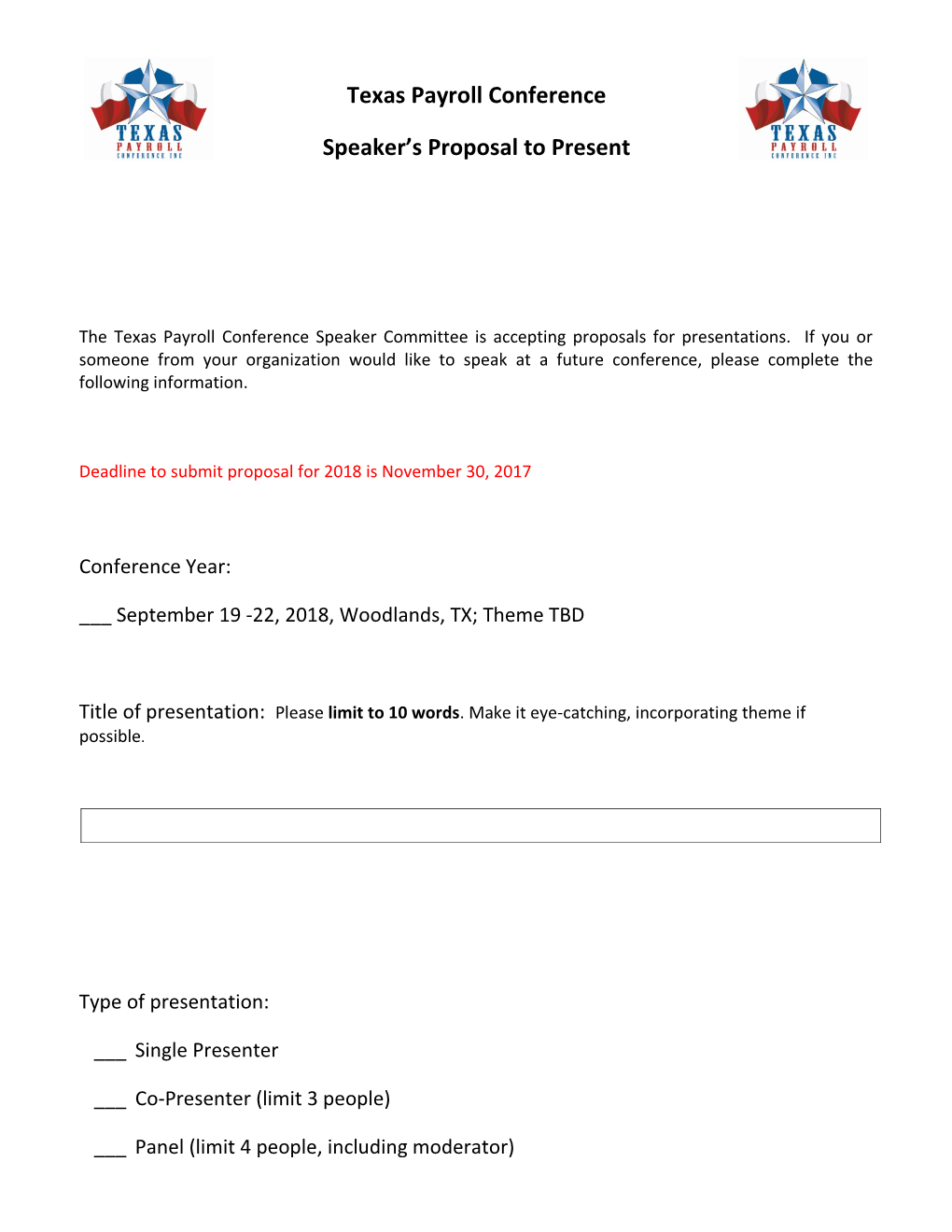 Speaker S Proposal to Present