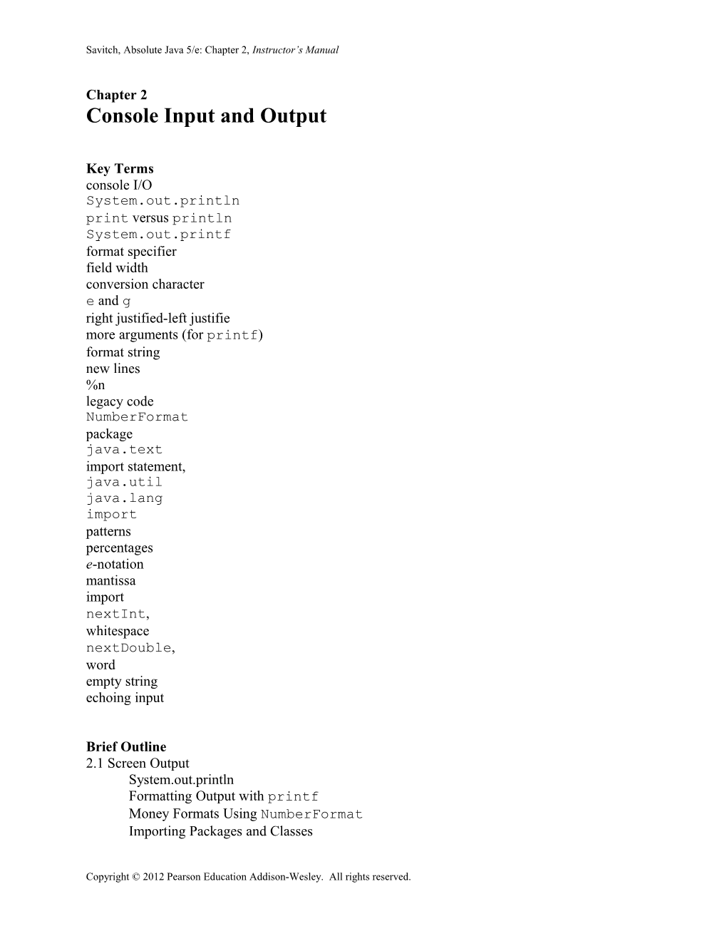 Absolute Java 2/E Instructors Manual - Chapter 2