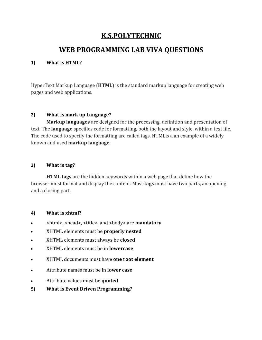 Web Programming Lab Viva Questions