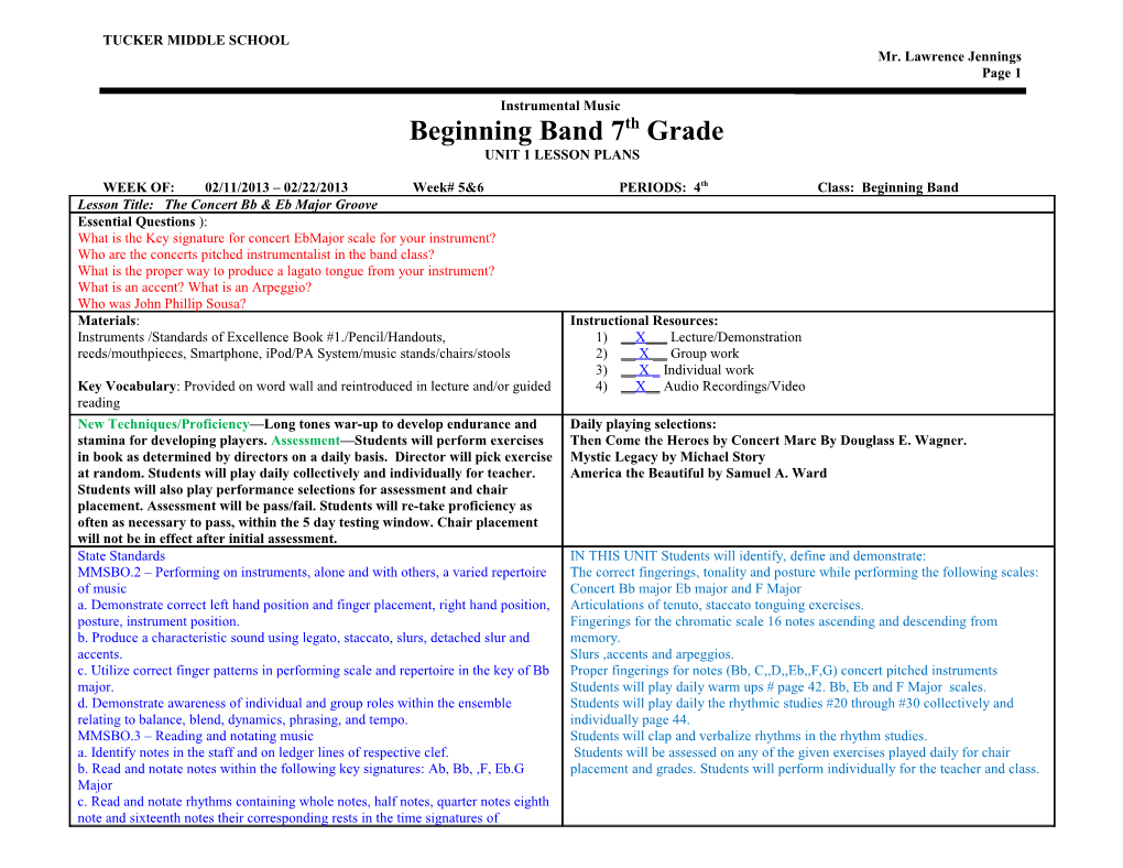 Band Template Lesson Plans 2013