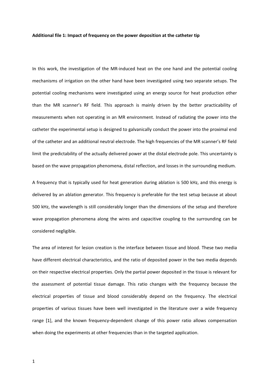 Additional File 1: Impact of Frequency on the Power Deposition at the Catheter Tip