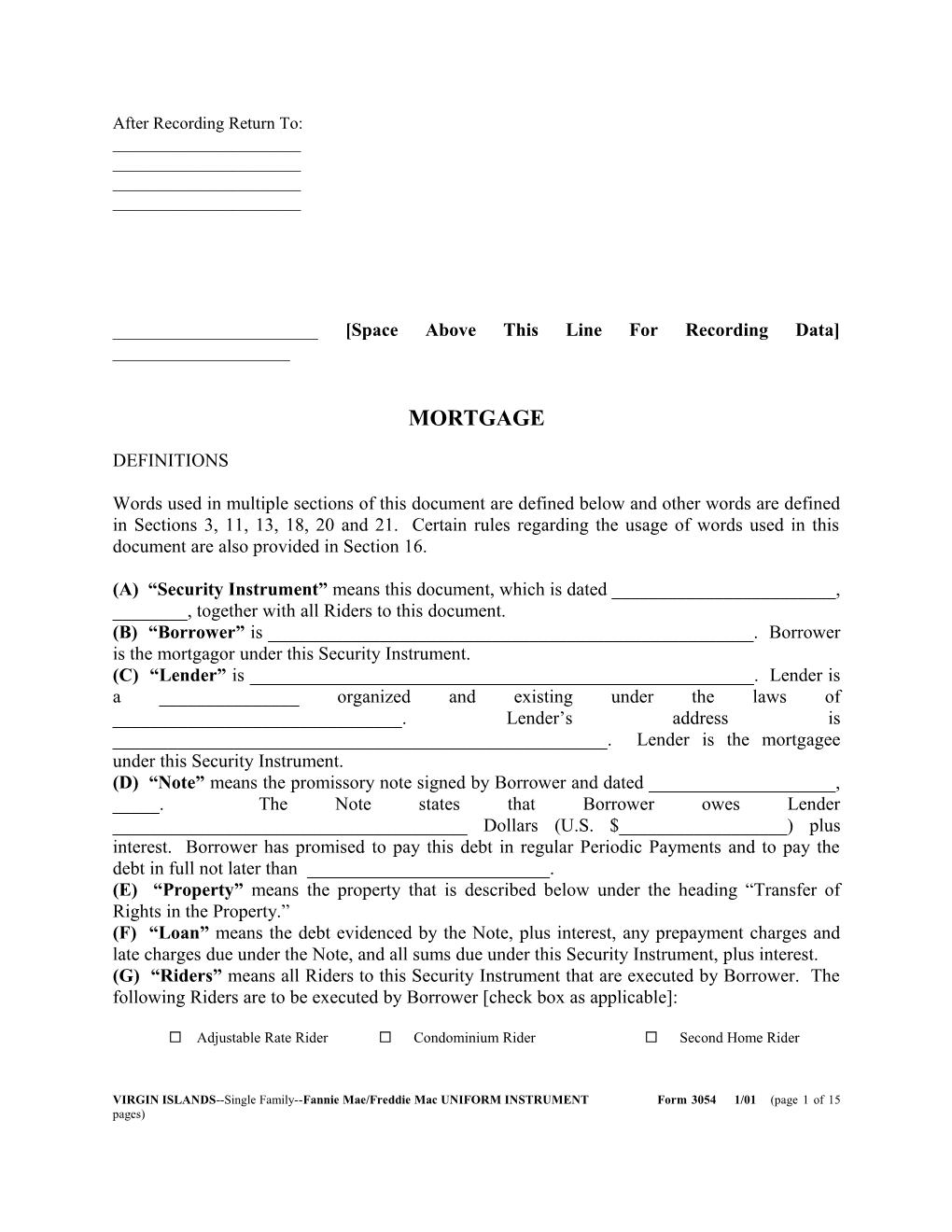 Virgin Islands Security Instrument (Form 3054): Word
