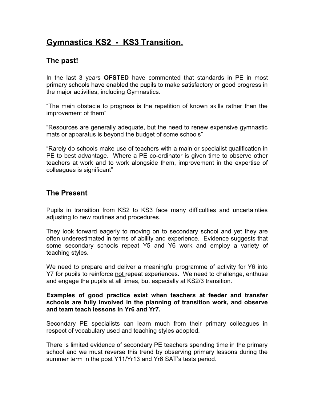 Gymnastic KS2 - KS3 Transition Work