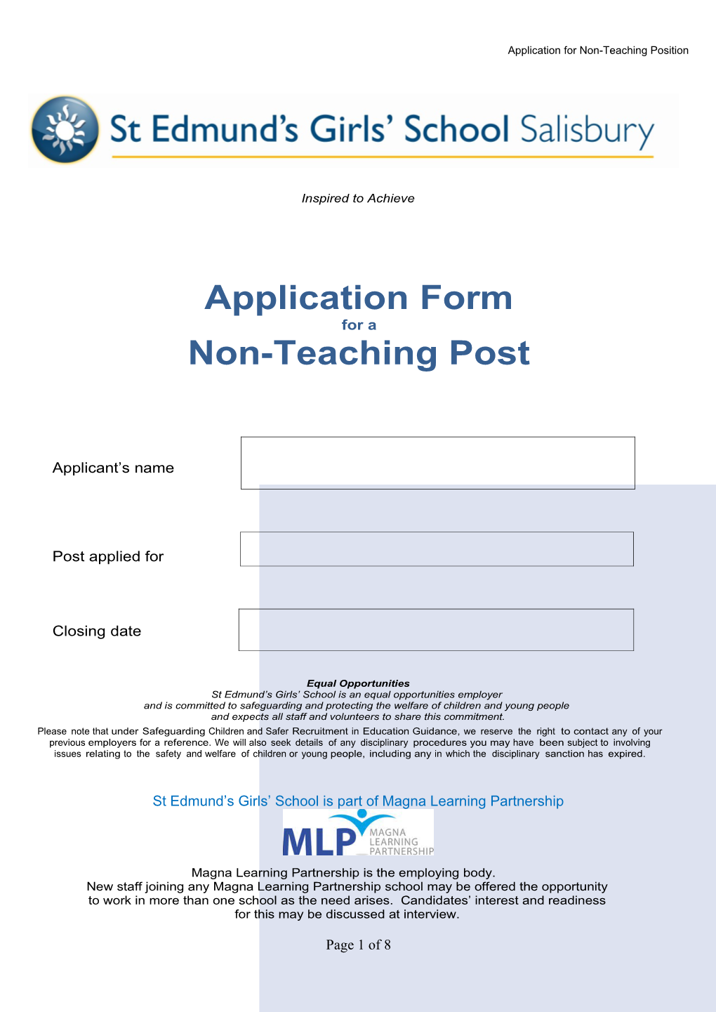 Application for Non-Teaching Position