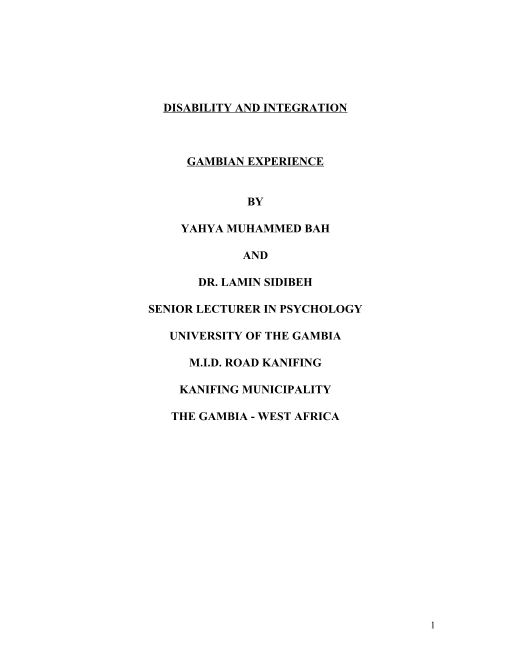 Disability and Integration Gambia Experience