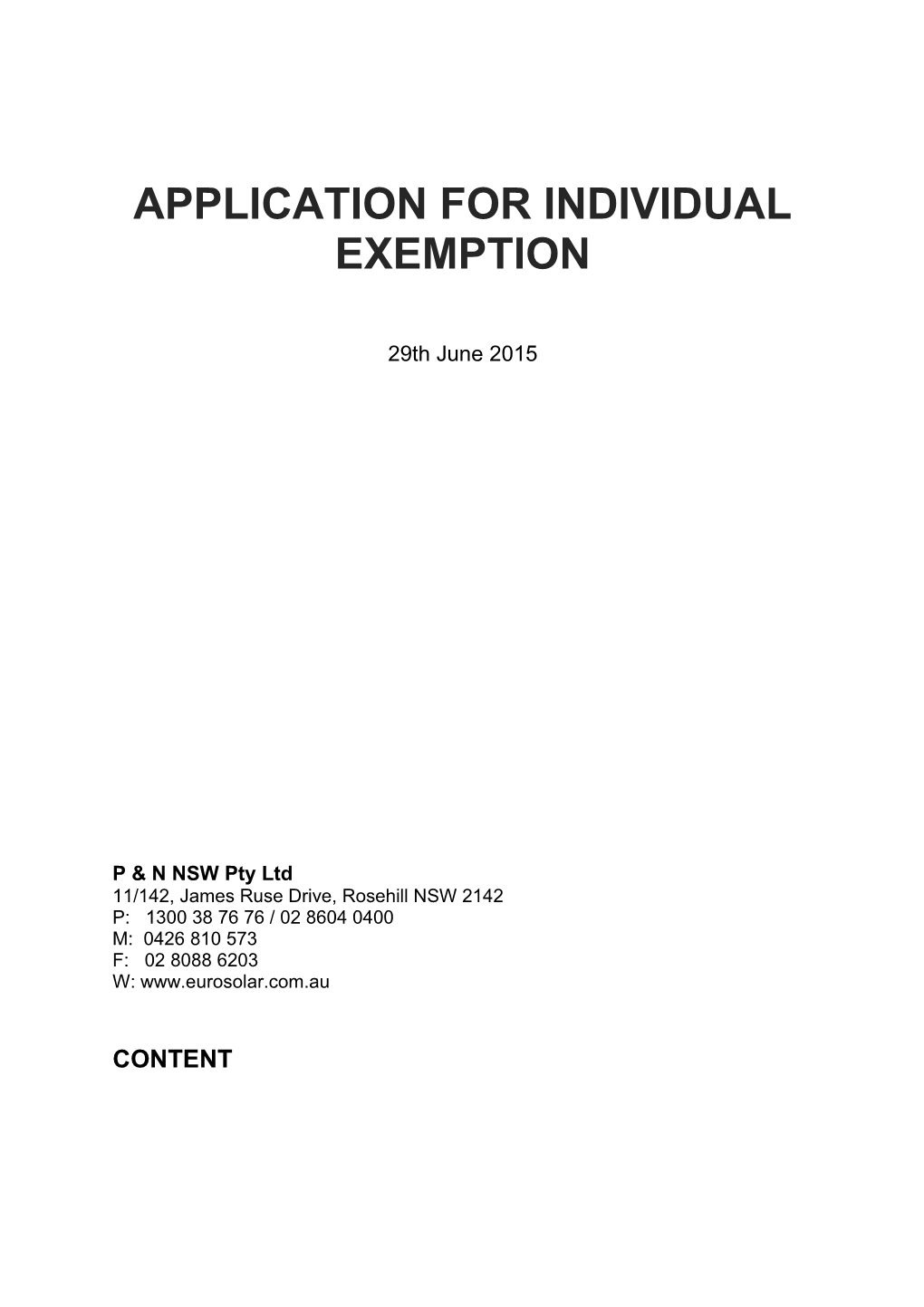 Application for Individual Exemption
