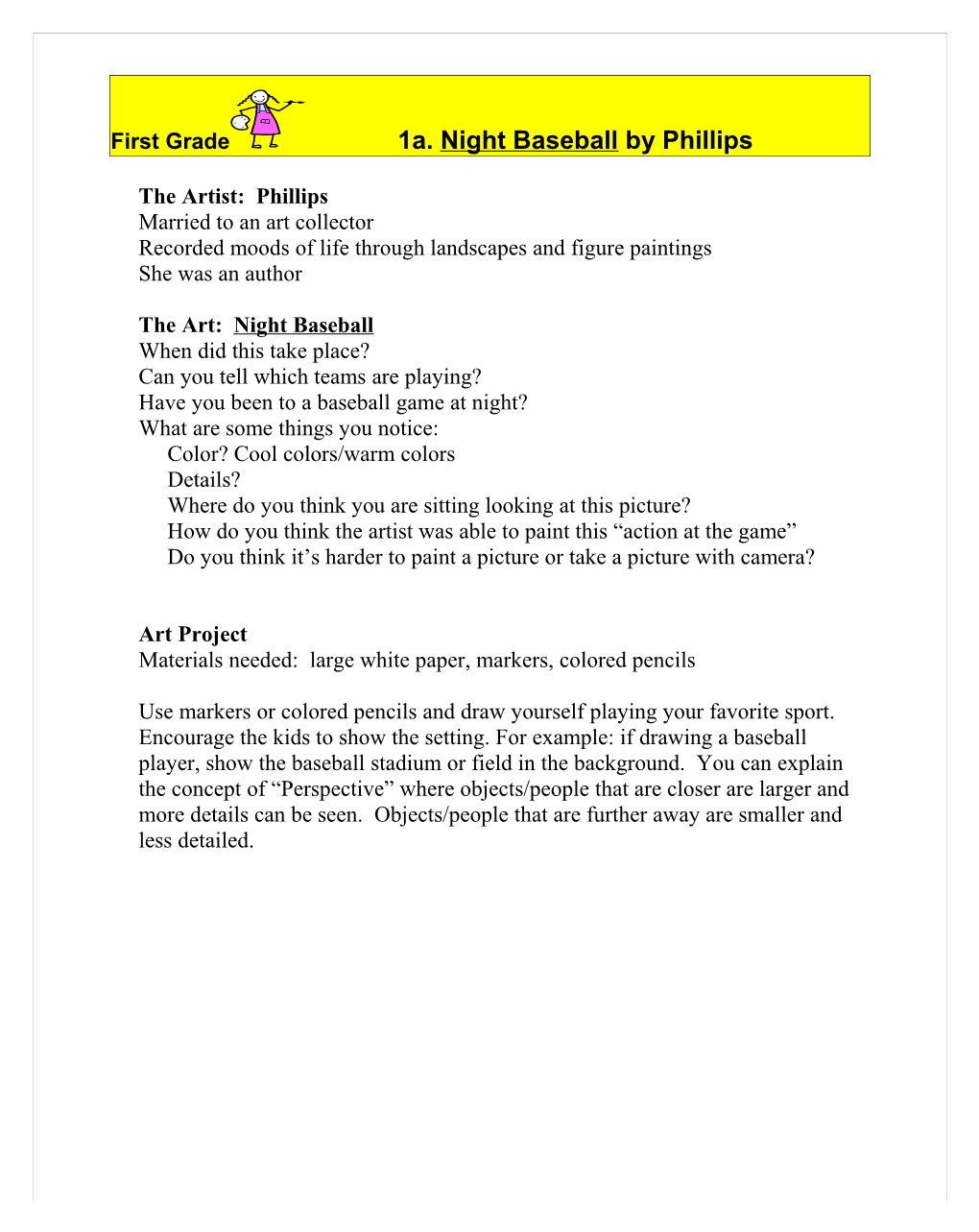 First Grade1a. Night Baseball by Phillips